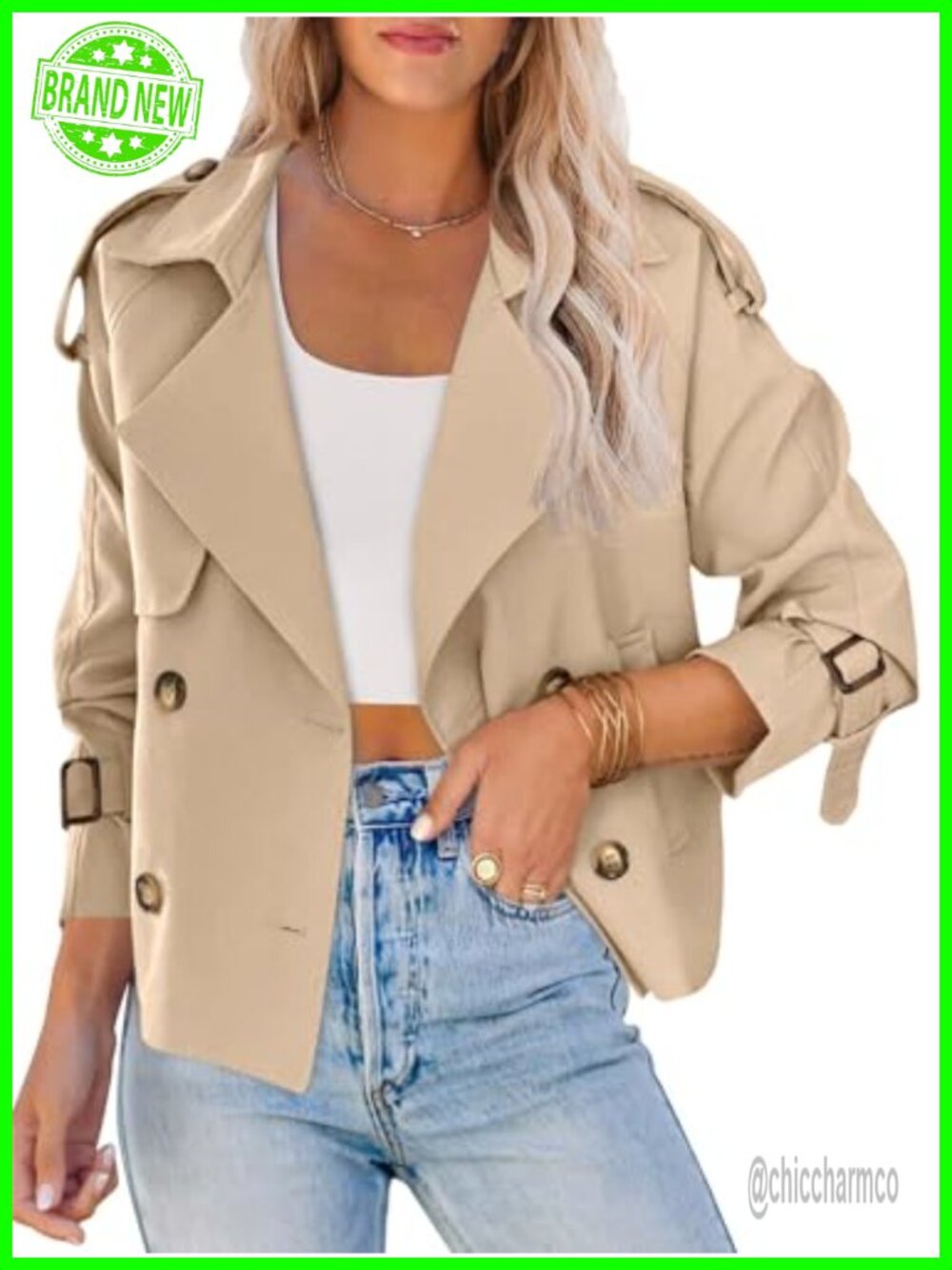 Women's Crop Double Breasted Trench Coat Short Cropped Jacket